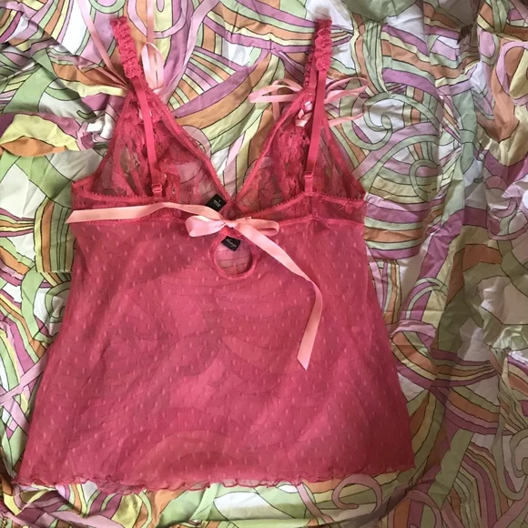Vintage Victoria's Secret Hot Pink Mesh, Lace Babydoll Top, Size Large